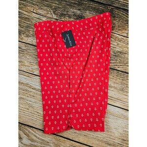 NWT Jessica Riley Womens L Red White Anchor Print Bermuda Shorts Stretch Pockets